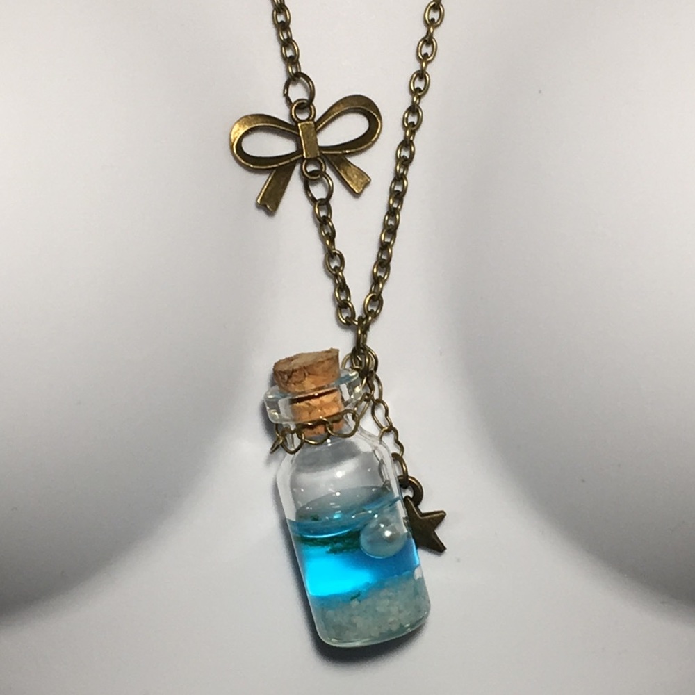 Ocean Sea Glass Blue Bottle Necklace Pendant